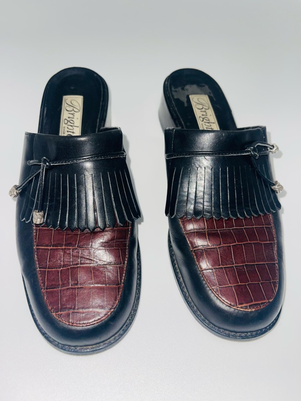 Brighton Black & Burgundy Leather Darma Kiltie Tassel Slip-On Loafers size 7